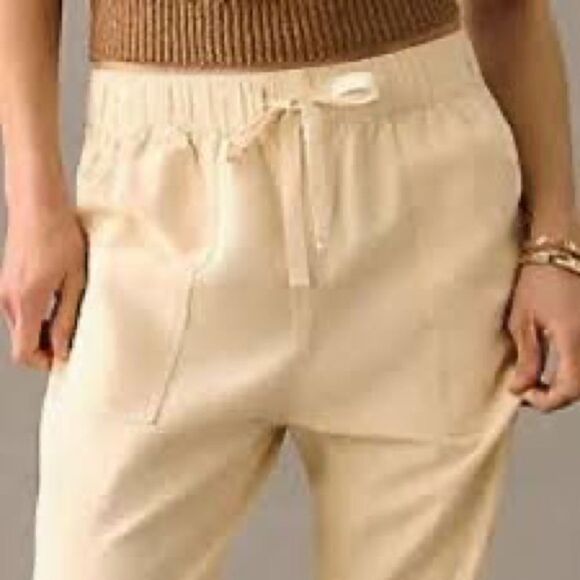 NWT Anthropologie Pilcro Drawstring High Waisted Linen Pants Cream Sz S - Picture 2 of 8